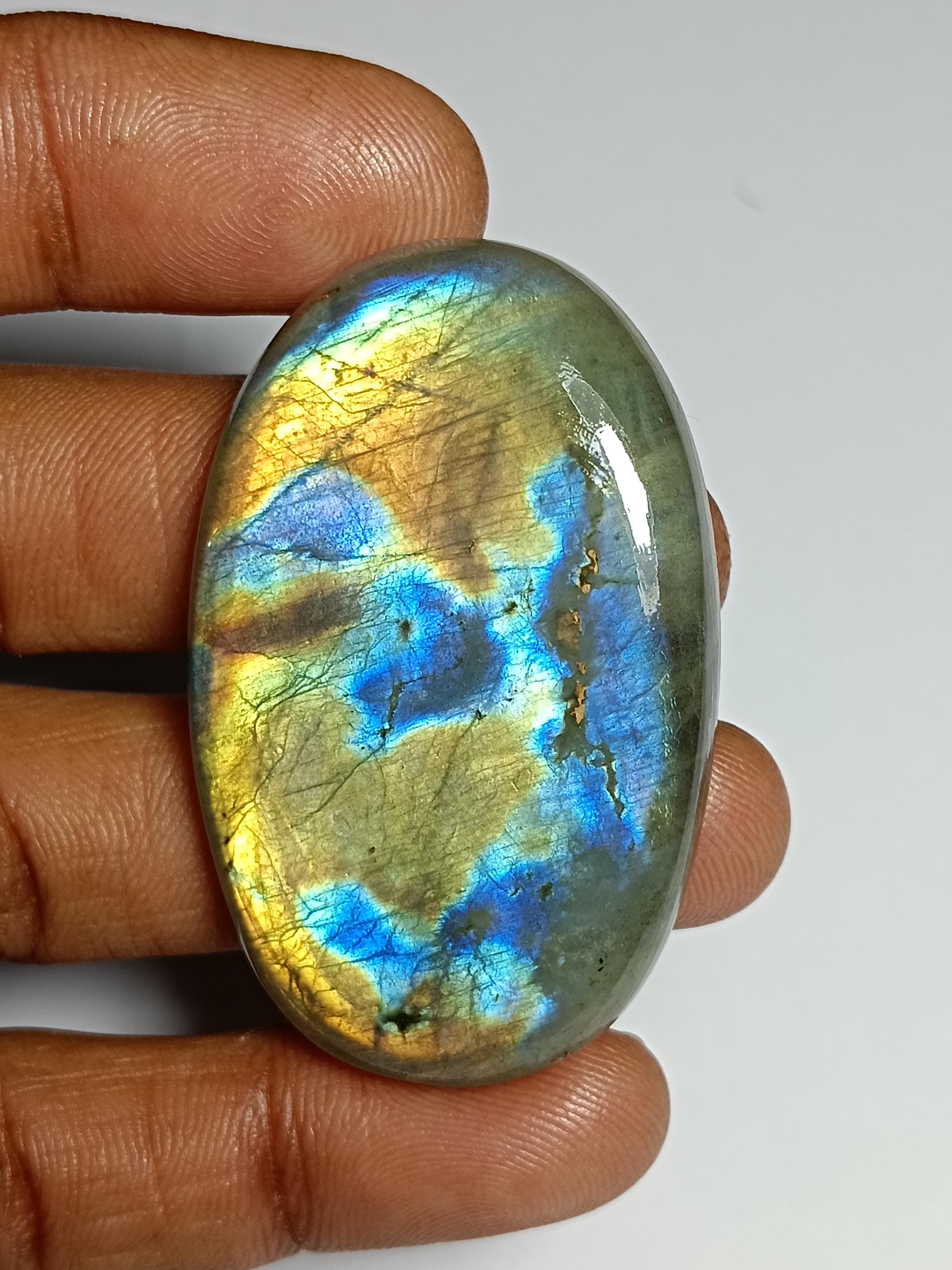 Labradorite Cabochon: Loose Gemstone For Jewelry Making (47x30mm, 98cts.) Labradorite Cabochon: Loose Gemstone For Jewelry Making (47x30mm, 98cts.)