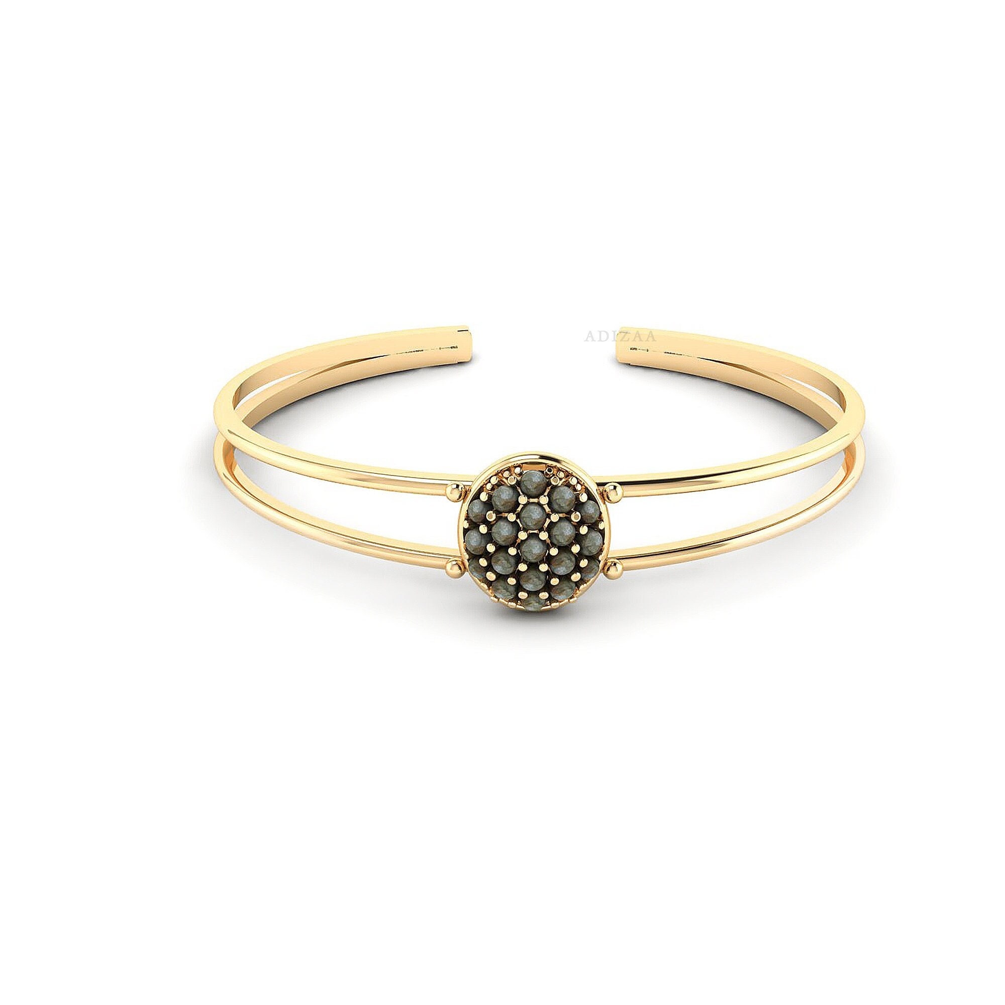 Labradorite Mini Cabochon Bangle Bracelet, Handmade Light Weight Double Band Bangle, 18k Gold Filled High Quality Gemstone Bangle For Girl