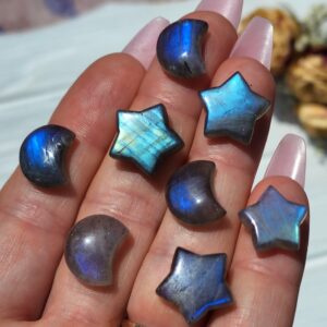 Mini Labradorite Moon And Star Cabochons, Tiny Crystal Gemstones For Wire Wrapping Or Jewelry Making Mini Labradorite Moon And Star Cabochons, Tiny Crystal Gemstones For Wire Wrapping Or Jewelry Making