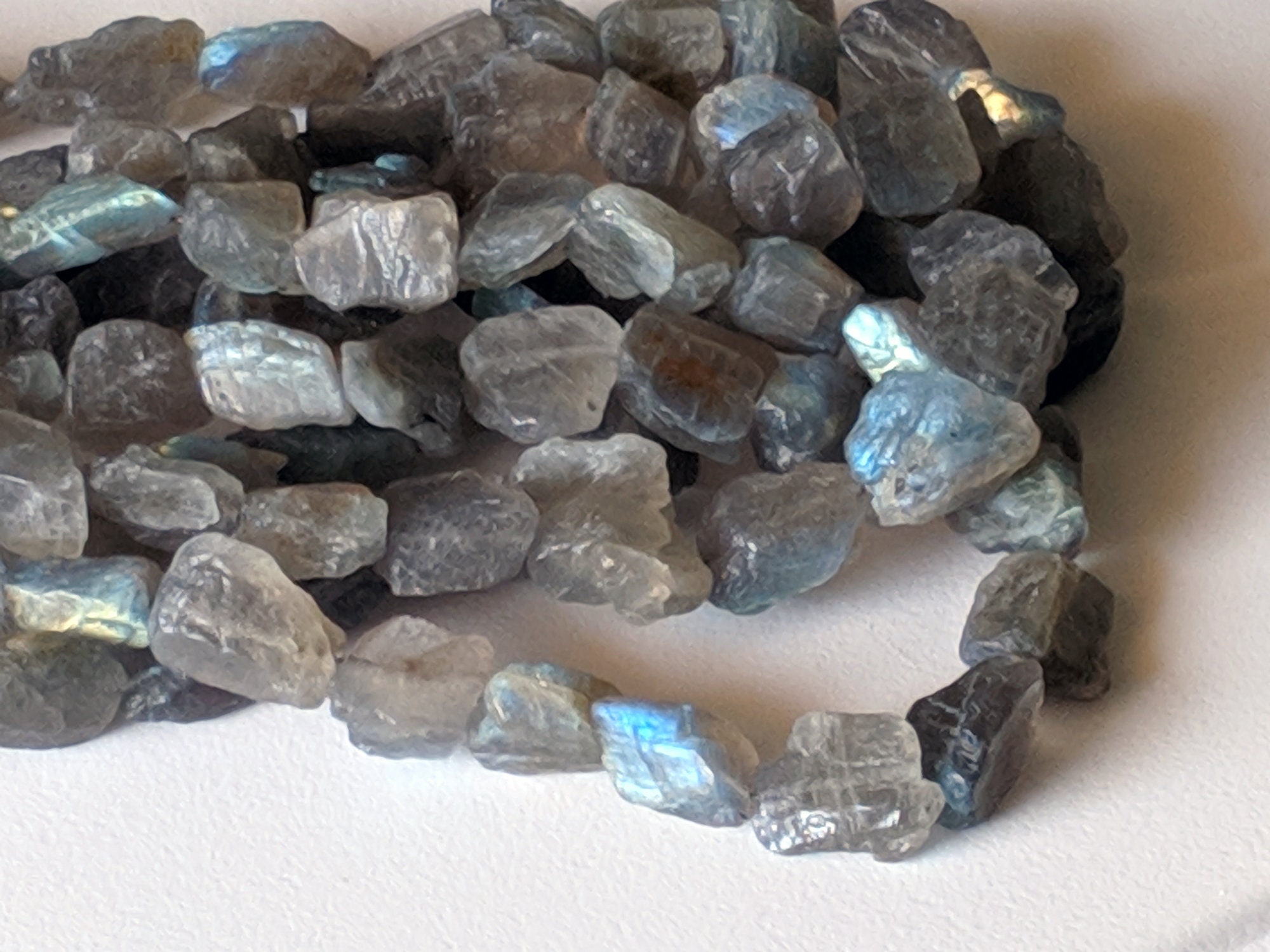 10-15mm Labradorite Rough Polished Tumbles, Natural Loose Labradorite Beads, Labradorite Tumbles For Necklace (7in To 14in Options) - Ang195