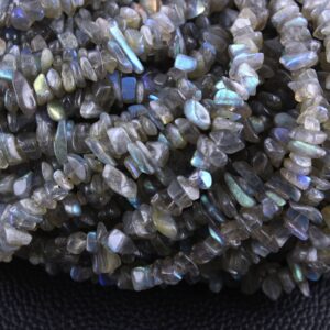 16" Natural Labradorite Chip Beads: 5-8mm Polished Gemstone Jewelry Making