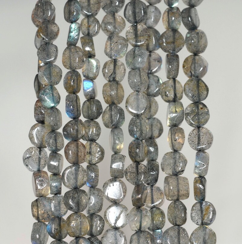 5x5-7x7mm Grey Labradorite Gemstone Flat Round Nugget Loose Beads 14 Inch Full Strand (90184975-898)