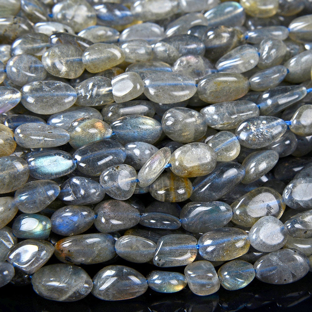 6-8mm Natural Labradorite Gemstone Pebble Nugget Loose Beads (d184)
