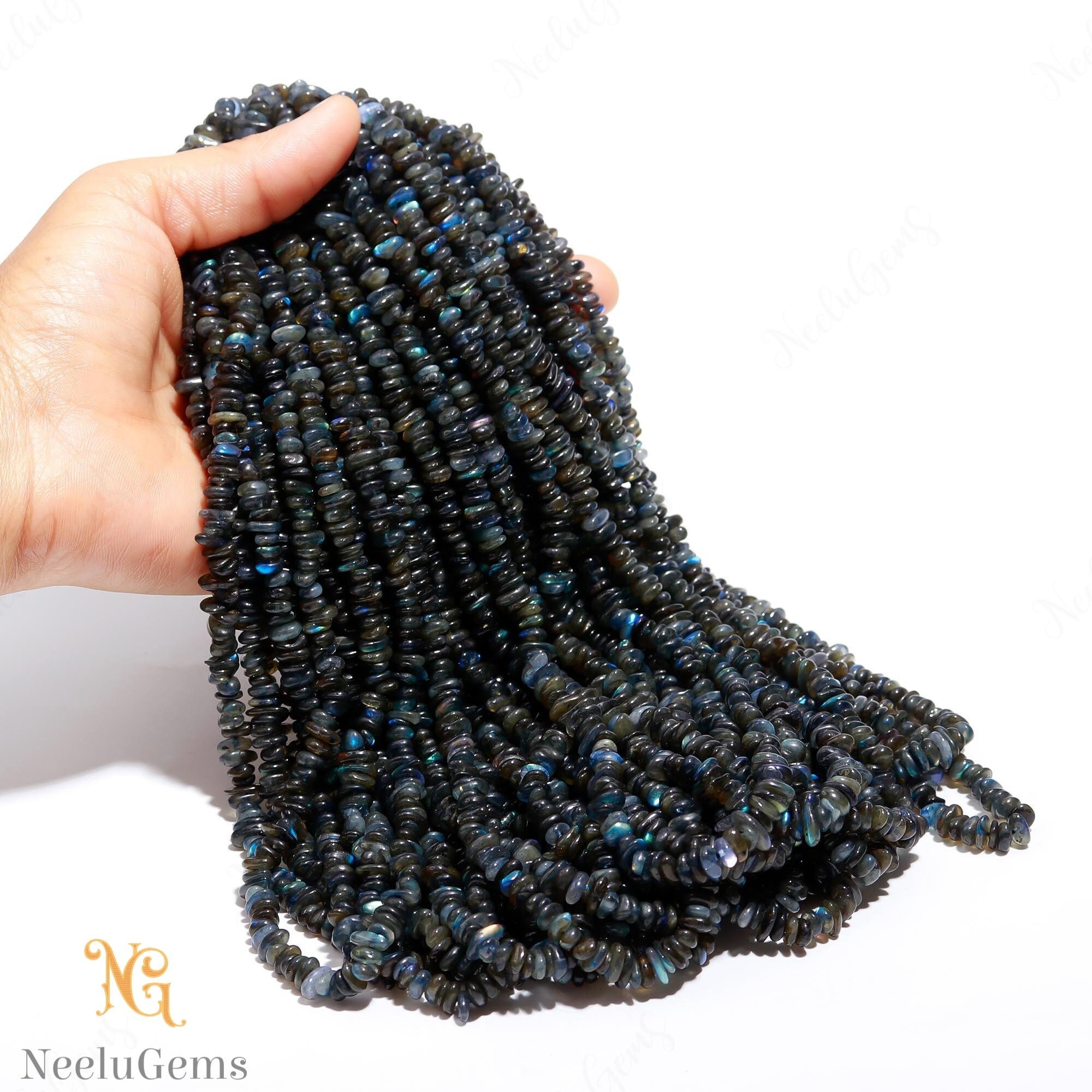 Aaa+ Black Labradorite Smooth Flat Nugget Beads,natural Labradorite Tiny Nugget Beads,18" Nuggets Gemstone Beads For Handmade Jewelry