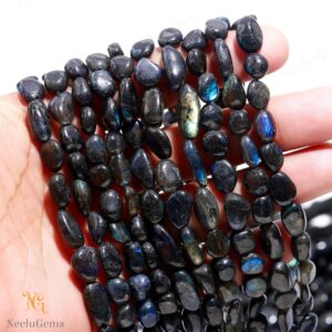 Aaa+ Black Labradorite Smooth Nugget Beads,natural Labradorite Tiny Pebble Nugget Beads,13" Tumble Gemstone Beads For Handmade Jewelry
