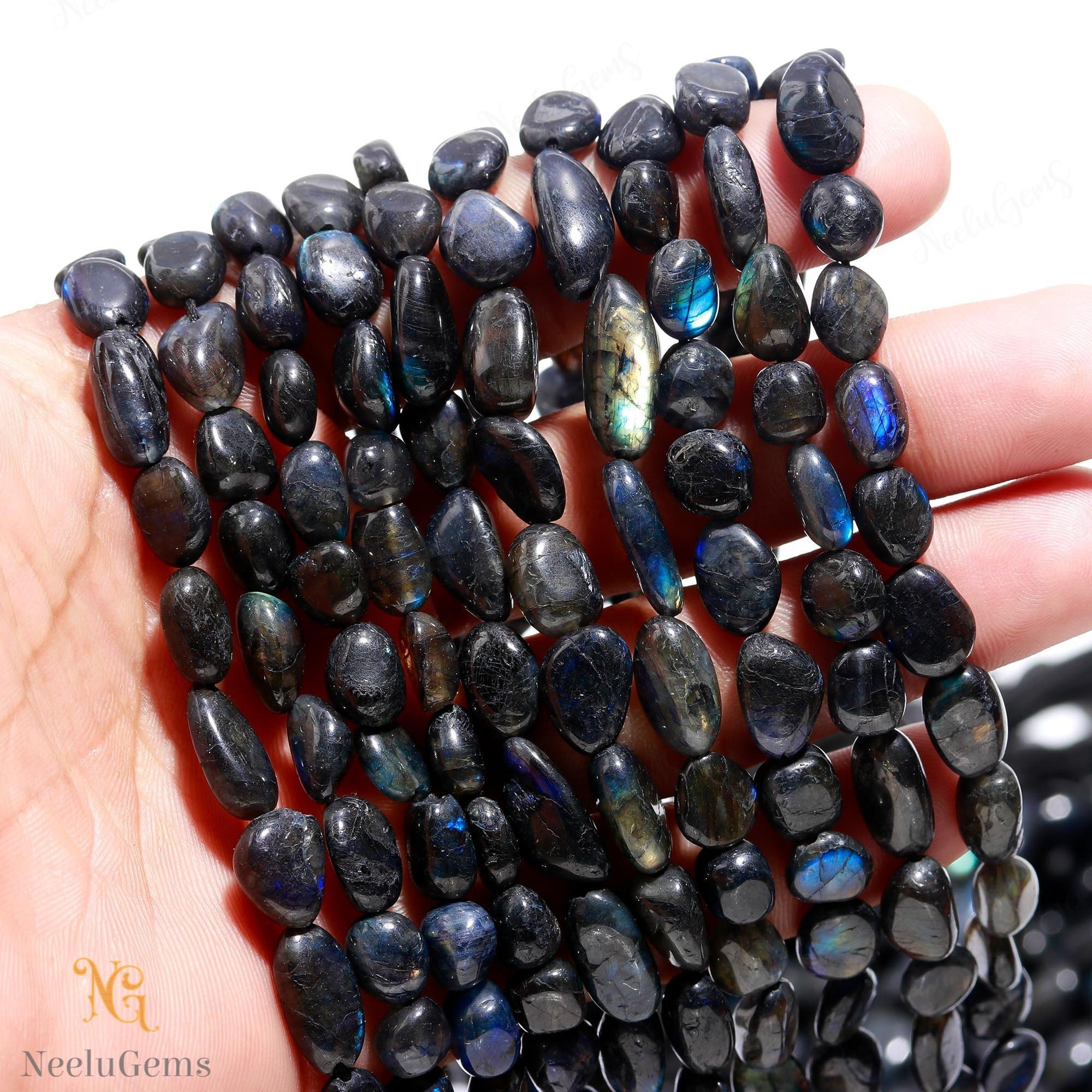 Aaa+ Black Labradorite Smooth Nugget Beads,natural Labradorite Tiny Pebble Nugget Beads,13" Tumble Gemstone Beads For Handmade Jewelry