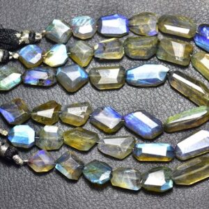 Blue Flashes Labrodorite Nuggets Beads - 8 Inches - Natural Faceted Labradorite Blue Flash Nuggets Strand - Size Is 12-18 Mm #400