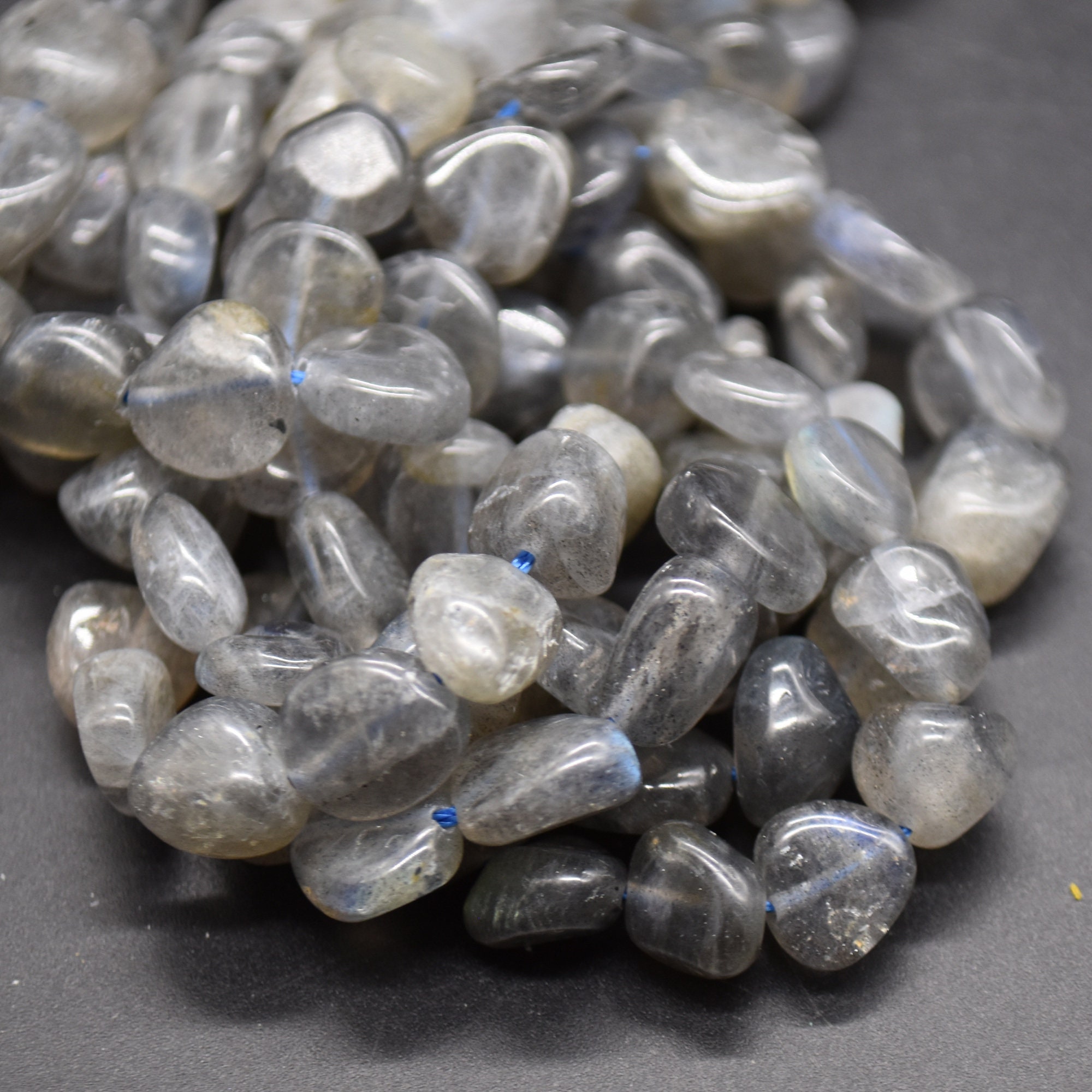 Labradorite Gemstone Pebble Tumblestone Nugget Beads - 7mm - 10mm - 15" Strand