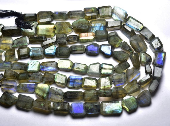 Most Beautiful Labradorite Nugget Beads - 11 Inches - Natural Faceted Labradorite Nuggets -  Size Is 10- 13mm #2324