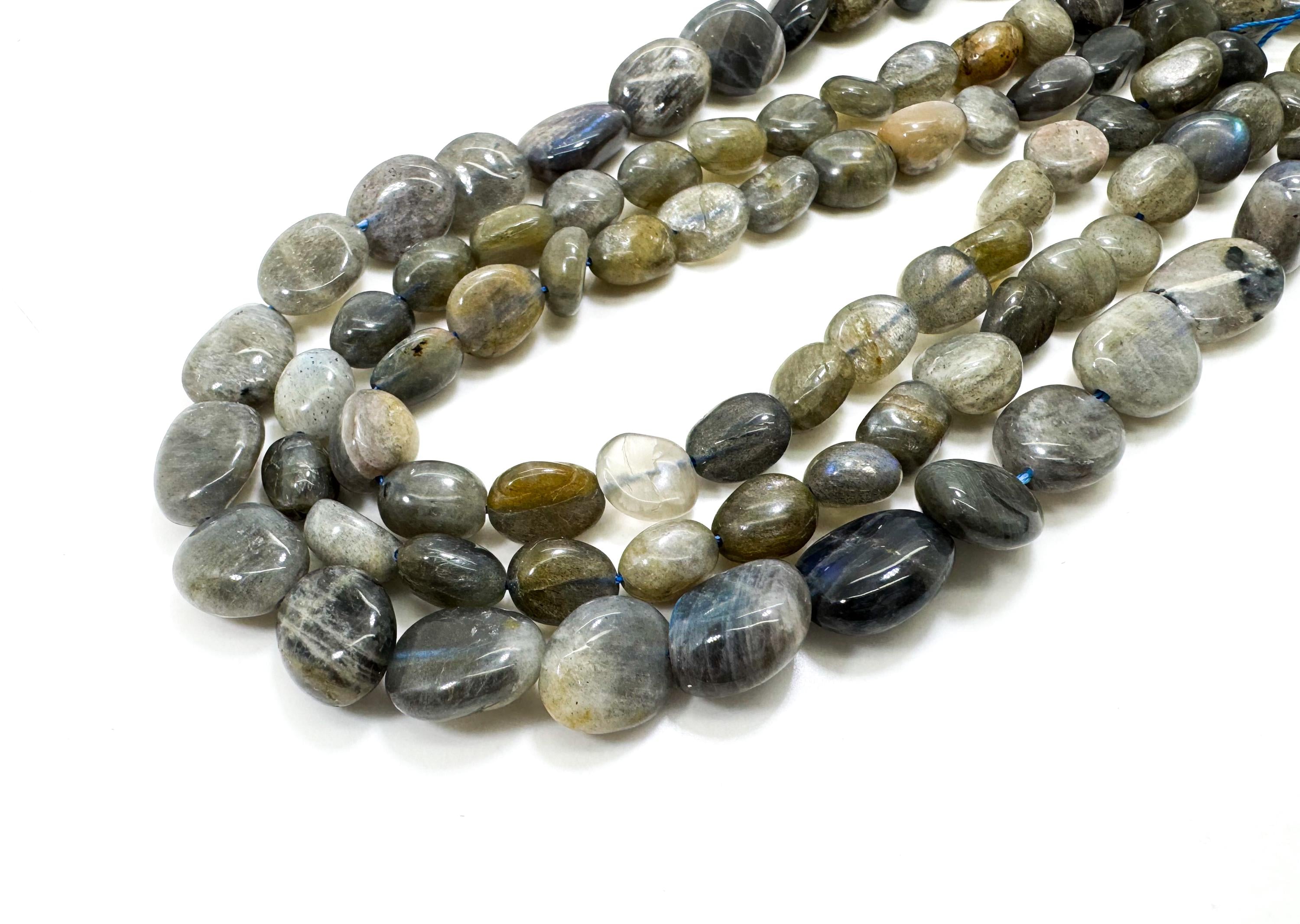 Natural Dark Gray Black Rainbow Labradorite Smooth Rough Nugget Pebble Gemstone Beads (assorted Size) - Pgs261