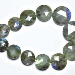 Labradorite Coin Beads - 7 Inches - Natural Beautiful Multi Flash Faceted Coin Briolettes Size is 12 - 17 mm #440