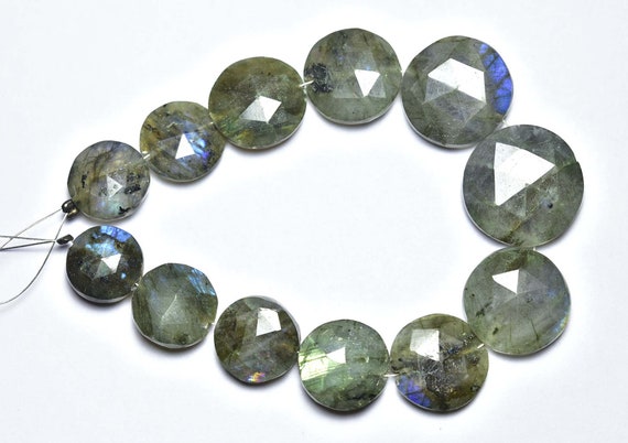 Labradorite Coin Beads - 7 Inches - Natural Beautiful Multi Flash Faceted Coin Briolettes Size Is 12 - 17 Mm #440 Labradorite Coin Beads - 7 Inches - Natural Beautiful Multi Flash Faceted Coin Briolettes Size Is 12 - 17 Mm #440