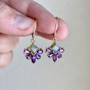 Amethyst and Labradorite Earrings, Purple and Green Flower Earrings in Gold or Silver, February Birthstone, Floral Gemstone Jewelry Mom Gift