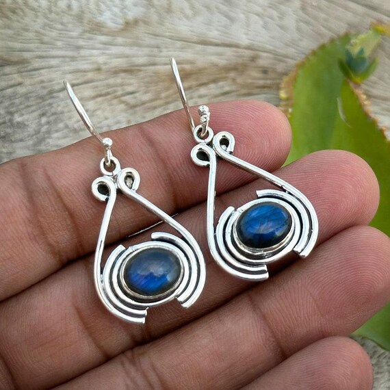 Blue Labradorite Earring, Women's Earring, 925 Sterling Silver, Designer Earring, Bohemian Earring, Modern Jewelry, Charm Earring