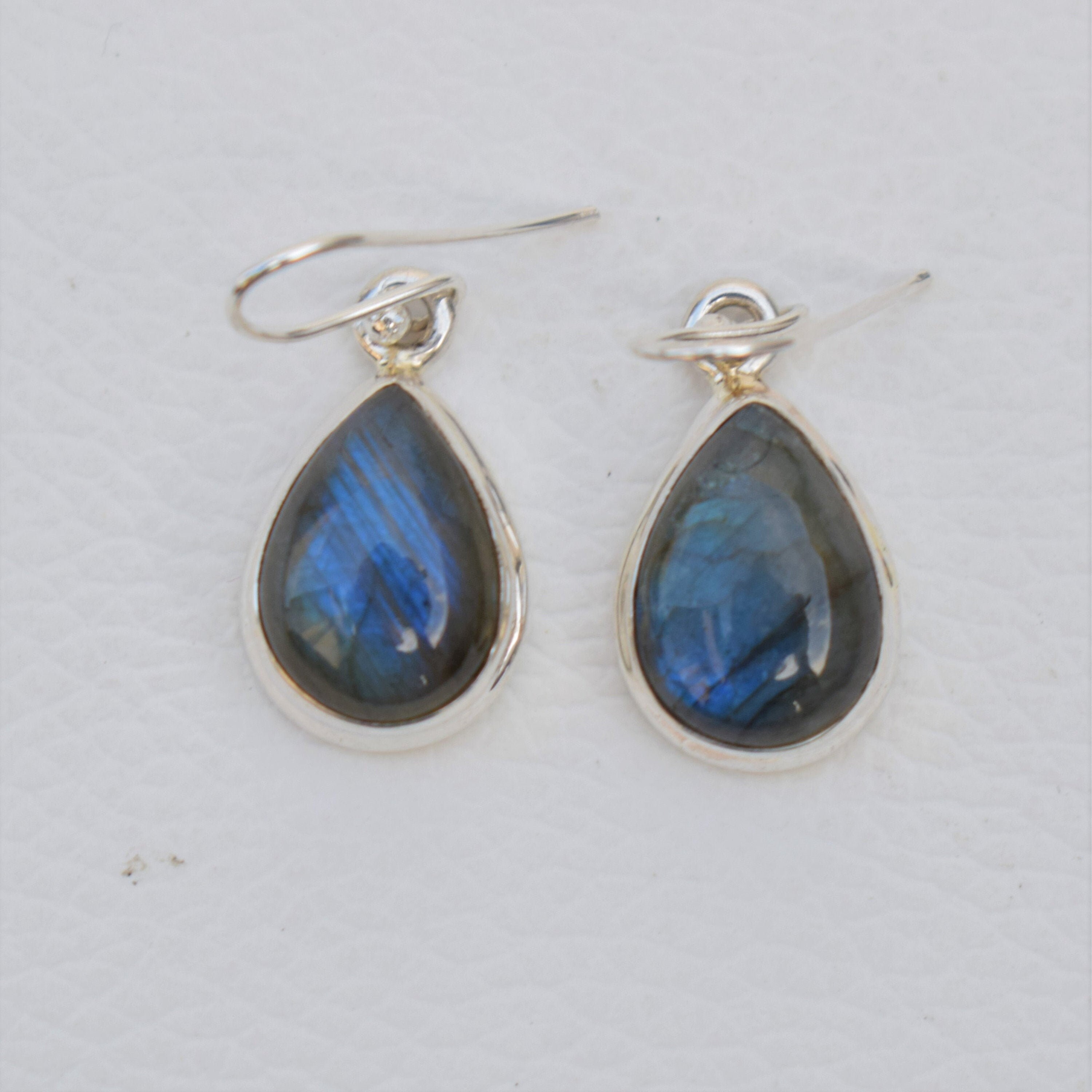 Blue Fire Labradorite Earrings, 925 Sterling Silver Teardrop Birthday Earrings