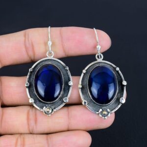 Blue Fire Labradorite Earrings: Handmade 925 Sterling Silver Dangle Jewelry