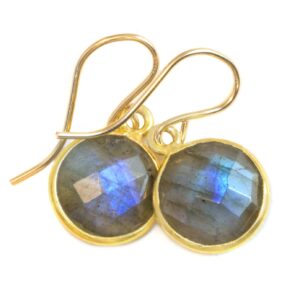 Blue Flash Labradorite Earrings Small Simple Drops Bezel Set Round Drop Dangle Solid 14k Gold Or Filled Or Sterling Silver Dainty Daily