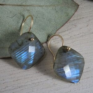 Blue Flash Labradorite Earrings | Solid 14k Gold Labradorite Dangle Earrings | March Birthstone | Healing Gemstone Jewelry for Men Women