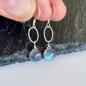 Labradorite Earrings, Blue Flash Labradorite Teardrop Earrings, Minimalist Dangle Earrings in Gold or Silver, Dainty Summer Earrings for her