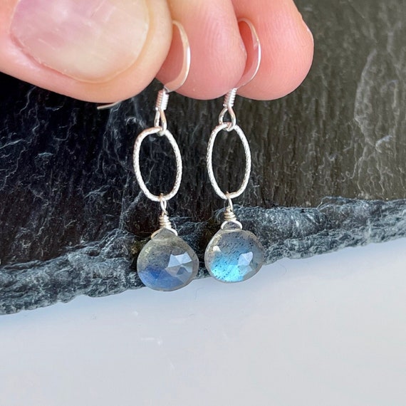 Labradorite Earrings, Blue Flash Labradorite Teardrop Earrings In Gold Or Silver, Minimalist Labradorite Jewelry, Simple Drop Gift For Her