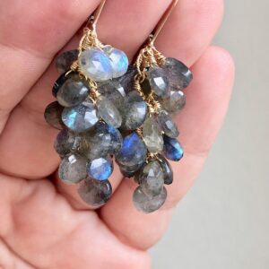 Labradorite Cluster Earrings, Labradorite Dangle Statement Drop Earrings, Elegant Anniversary Gift, Gift for women