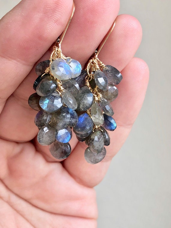 Labradorite Cluster Earrings, Labradorite Dangle Statement Drop Earrings, Elegant Anniversary Gift, Gift For Women
