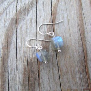 Labradorite Cube Earrings: Sterling Silver Dangle Earrings