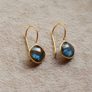 Labradorite Dangle Earrings: 925 Sterling Silver Gemstone, Square Drop