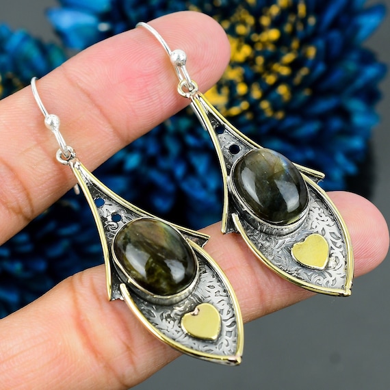 Labradorite Drop Earrings: Sterling Silver Dangle Jewelry