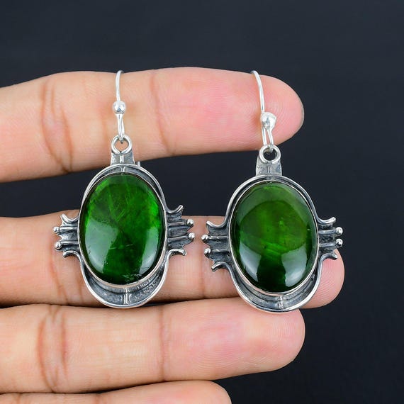Green Fire Labradorite Dangle Earrings: Handmade Sterling Silver Jewelry