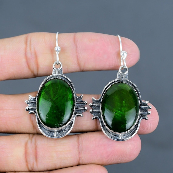Green Fire Labradorite Earrings: Handmade 925 Sterling Silver Gemstone Jewelry