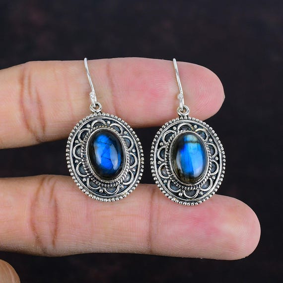 Labradorite Earrings: Handmade 925 Sterling Silver Gemstone Jewelry Labradorite Earrings: Handmade 925 Sterling Silver Gemstone Jewelry