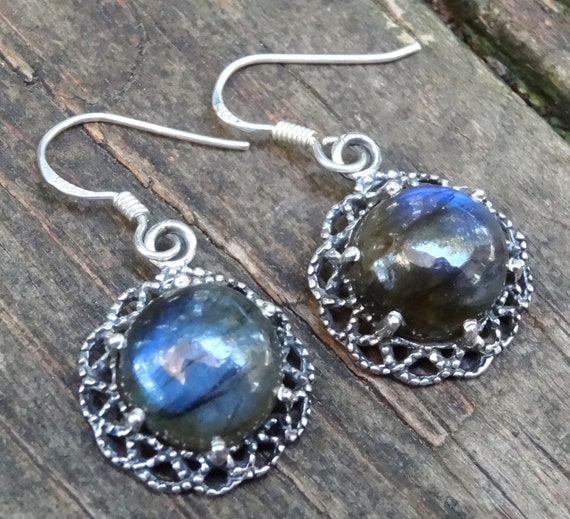 Handmade Blue Labradorite Sterling Silver Dangle Earrings
