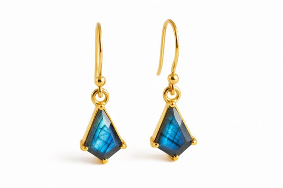 Handmade Natural Labradorite Earrings: Kite Cut Gemstone Dangle Earrings - 925 Sterling Silver
