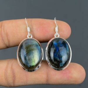 Handmade Oval Labradorite Earrings: 925 Sterling Silver Gemstone Jewelry
