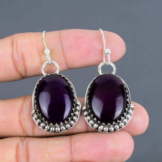 Handmade Purple Labradorite Earrings: Sterling Silver Boho Jewelry