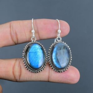 Handmade Vintage Oval Labradorite Earrings, 925 Sterling Silver