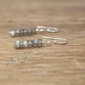 Labradorite Earrings, Labradorite Jewelry, Wire Wrapped, Sterling Silver, Dangle, Drop Earrings, Blue Flash, Gray, Gemstone Earrings