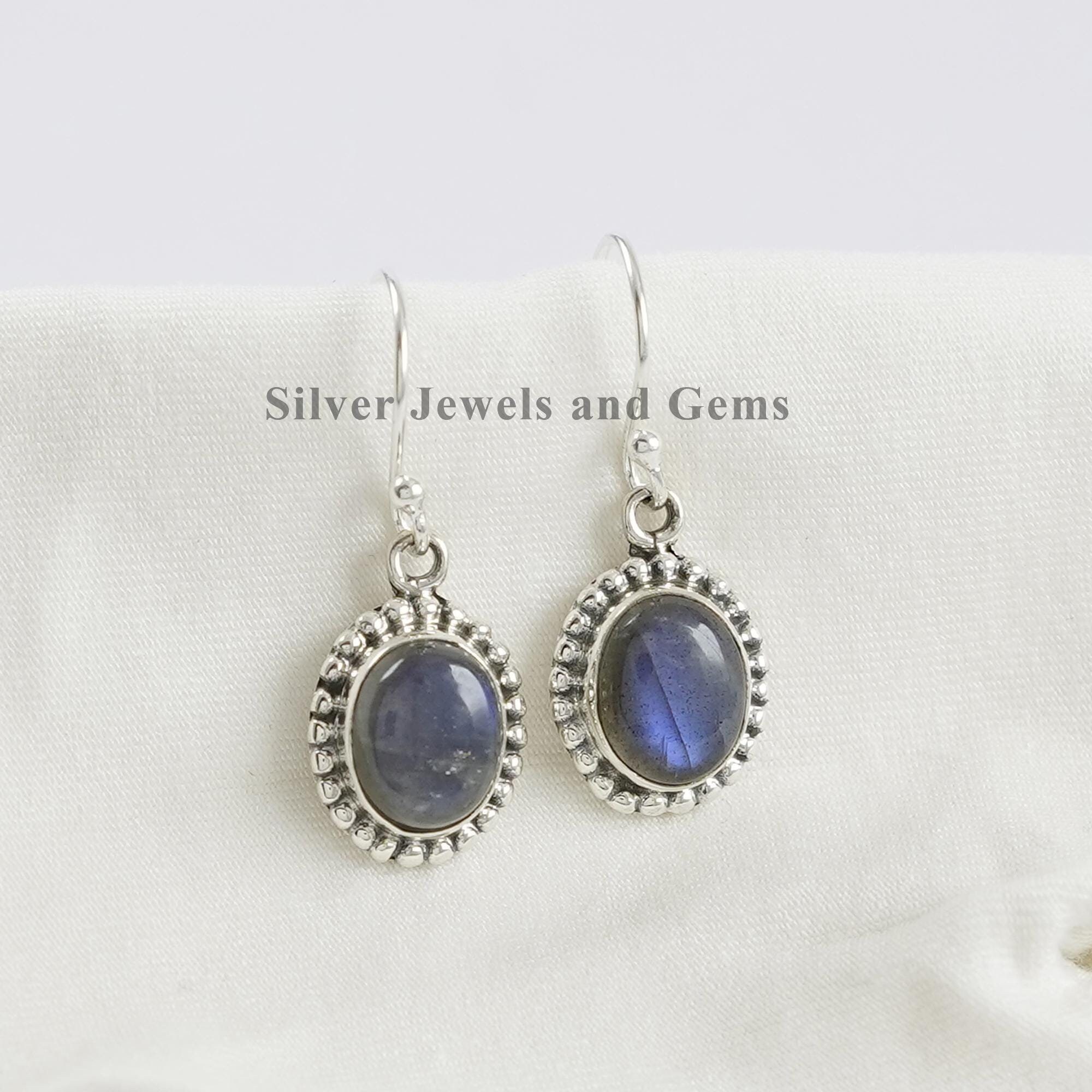 Natural Labradorite Earrings, 925 Sterling Silver Dainty Earrings, Oval Gemstone Earrings, Wedding Earring, Handmade Earrings For Gift