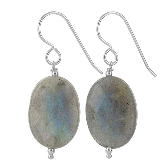 Labradorite Earrings, Oval Gray Gemstones With Bluish Iridescence, Mysterious Gems, 925 Silver, Birthday & Christmas Gifts For Her
