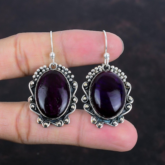 Purple Fire Labradorite Earrings: Sterling Silver Boho Jewelry