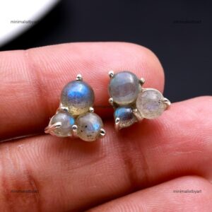 Rare Blue Labradorite Stud Earrings, 925 Sterling Silver
