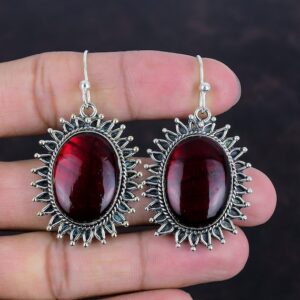 Red Fire Labradorite Earrings: Handmade 925 Sterling Silver Jewelry