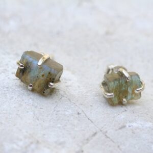 Rough Labradorite Stud Earrings: Sterling Silver Gemstone Jewelry