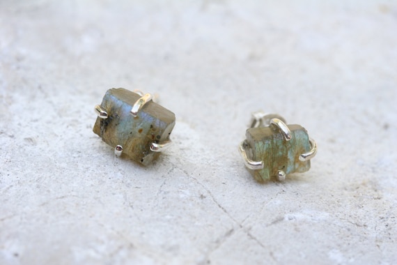 Rough Labradorite Stud Earrings: Sterling Silver Gemstone Jewelry