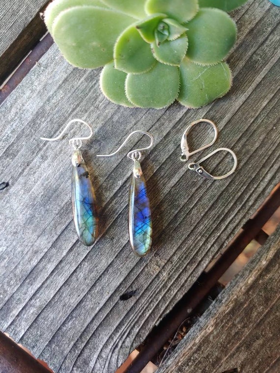 Sale! Slender Smooth Labradorite Earrings.  Silver Labradorite Earrings.