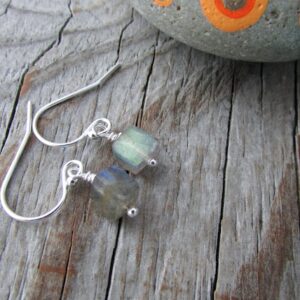 Labradorite Earrings: Sterling Silver Faceted Cube Dangle Earrings