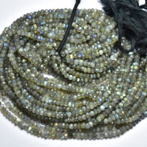 13 inches - Natural Finest Quality Beautiful Faceted Labradorite Rondelle - Size is 4 mm #1642