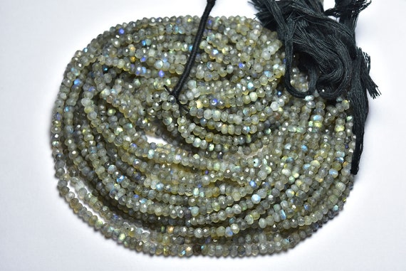13 Inches - Natural Finest Quality Beautiful Faceted Labradorite Rondelle - Size Is 4 Mm #1642 13 Inches - Natural Finest Quality Beautiful Faceted Labradorite Rondelle - Size Is 4 Mm #1642