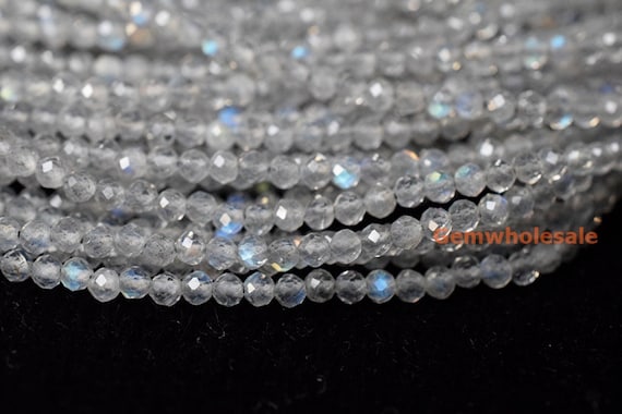 15.5" Labradorite 2mm Round Faceted Beads , Tiny Gemstone, Semi-precious Stone, Grey Color Small Diy Jewelry Beads Lgh